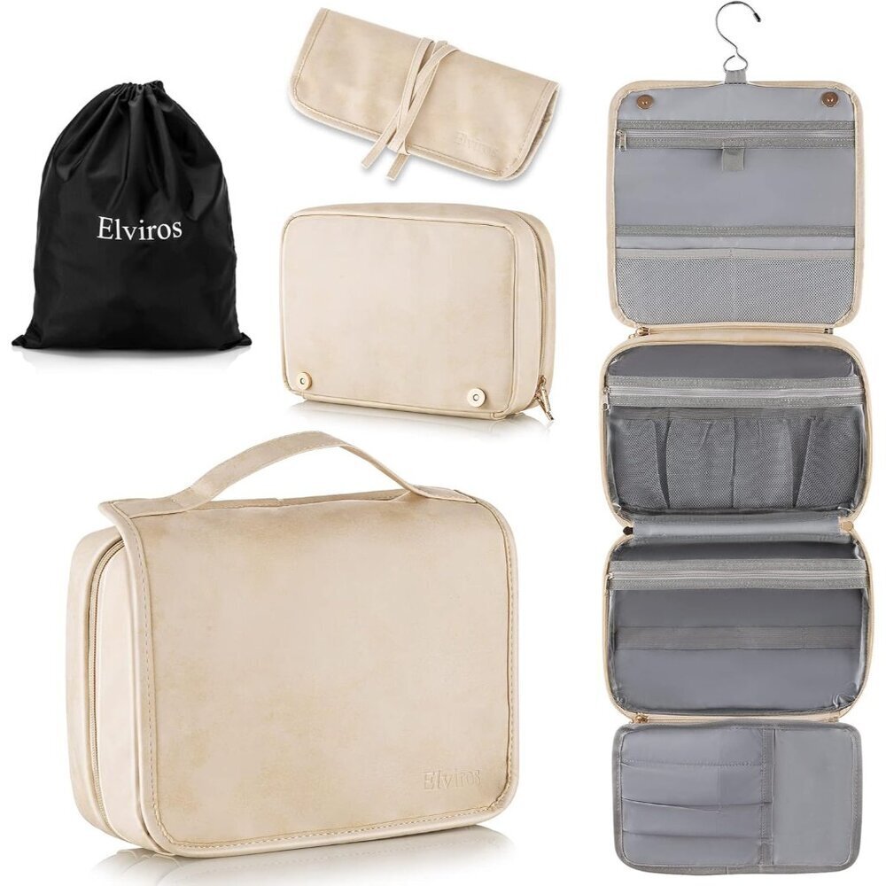 Travel Toiletry Bag Women Waterproof Vegan Leather Large Organizer 3-in-1